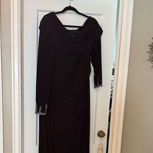 Betsy Adams Plus Size Off-Shoulder Embellished-Cuff Dress Black/Silver size18w